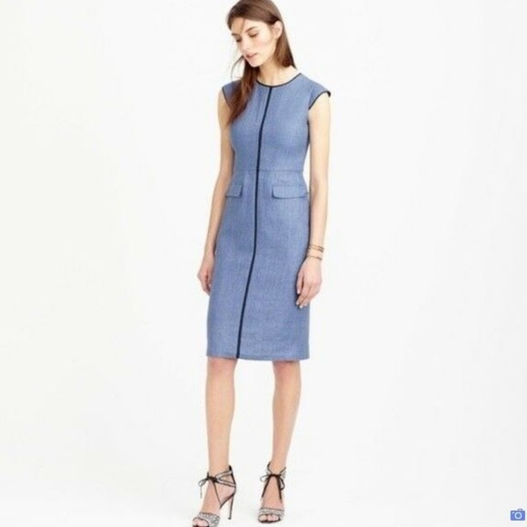 J. Crew Dresses & Skirts - J. Crew Blue Linen Patch-pocket Cap Sleeve Sheath